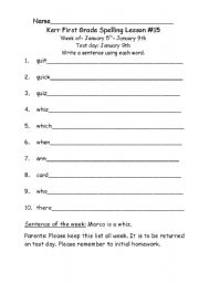 English worksheets: Spelling-1st grade