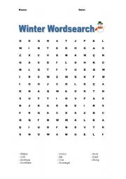 English worksheet: Winter Wordsearch