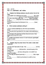 English Worksheet: test on conditionals and wishes for pre-fce class (level B1/B2)
