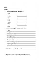 English worksheet: writing sentences for elementary