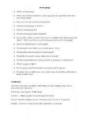 English Worksheet: Street Gangs - conversation questions