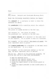 English Worksheet: Subject and predicate