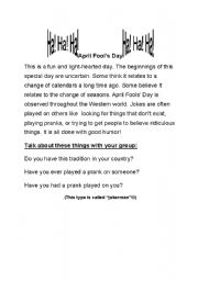 English worksheet: April Fools Conversation Activity