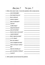 English worksheet: Are you?  Do you?