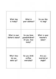 English Worksheet: Beginning Conversation Cards