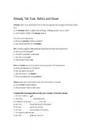 English Worksheet: Already, yet, ever, before and never