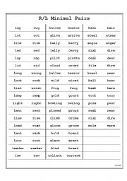 R/L minimal pairs list