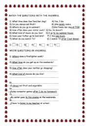 English worksheet: questions and answers