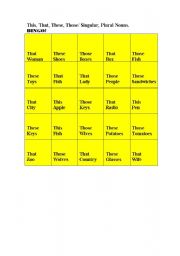 English worksheet: This, That, These, Those + Plural/Singular nouns Bingo!