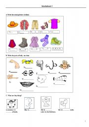 English Worksheet: learn clothes-body and some verbs