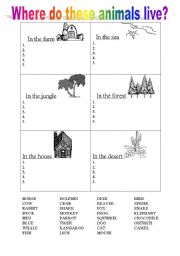 English worksheet: where do these animals live?