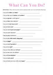 English worksheet: What can you do?