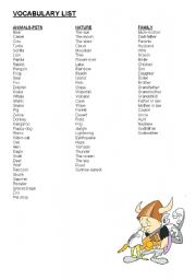 English worksheet: vocabulary food,house,people,activities...