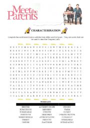 English Worksheet: Meet the Parents - Characterisation (Word Hunt)