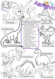 English Worksheet: DINOSAURS.colors and numbers one to ten