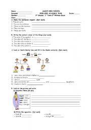 English Worksheet: examsheet