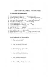 English worksheet: must-mustt -have to-dont have to