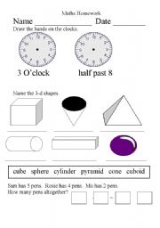 English worksheet: Maths Mixture homework