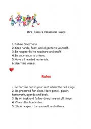 English Worksheet: Classroom Rules