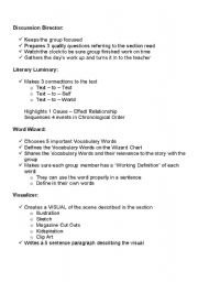 English Worksheet: Literature Circle Role Descriptions
