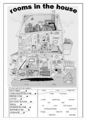 English Worksheet: ROOMS AND FURNITURE - B&W