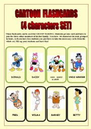 English Worksheet: CARTOON FLASHCARDS (4 CHARACTERS SET)4 PAGES-44 CARDS