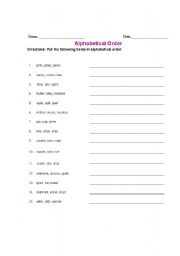 English worksheet: Alphabetical Order