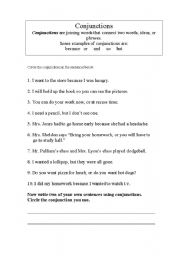 English worksheet: conjunctions