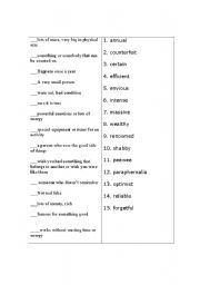 English worksheet: Adjectives Vocab Quiz