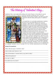 English Worksheet: THE HISTORY OF VALENTINES DAY