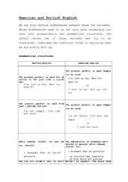 English Worksheet: American and British English