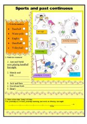 English Worksheet: PAST CONTINUOUS + SPORTS   1/3