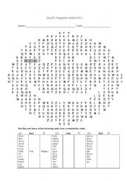 Irregular verbs wordsearch