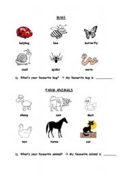English Worksheet: Bugs / Farm Animals / Numbers