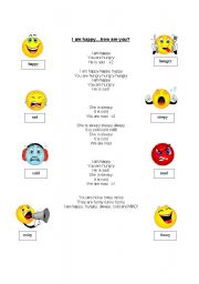 English Worksheet: I am happy - how are you?  Personal pronouns and feelings