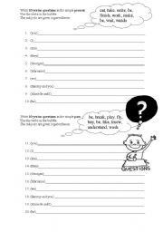 English worksheet: Yes/No Questions Exercice