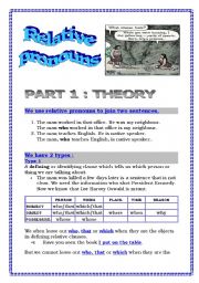 English Worksheet: Relative pronouns (4 pages) - theory exercises + answers