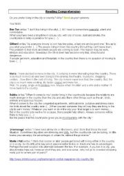 Comparison: The Country vs the City. Reading comprehension