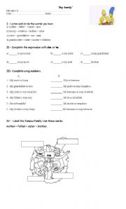 English worksheet: my family