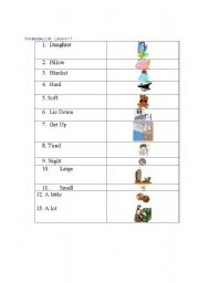 English worksheet: General Vocabulary List with pictures (Lesson 11)