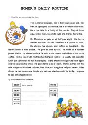 English Worksheet: Homers Daily Routine