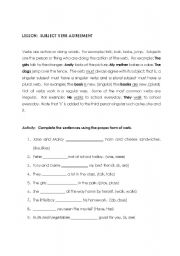 English Worksheet: Subject and Verb Agreement