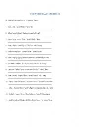 English Worksheet: the verb to have exercises