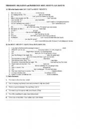 English Worksheet: PERMISSION, OBLIGATION and PROHIBITION