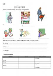 English worksheet: test sur le vocabulaire des mtiers