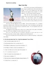 English Worksheet: New York City - Reading