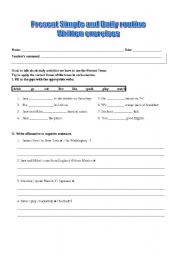 English Worksheet: Present simple and daily routine