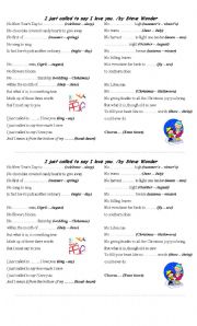 English Worksheet: I just called to say I love you