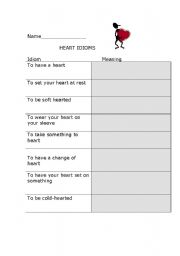 English Worksheet: Heart Idioms