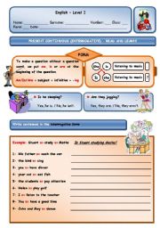 English Worksheet: PRESENT CONTINUOUS - INTERROGATIVE (TWO PAGES)